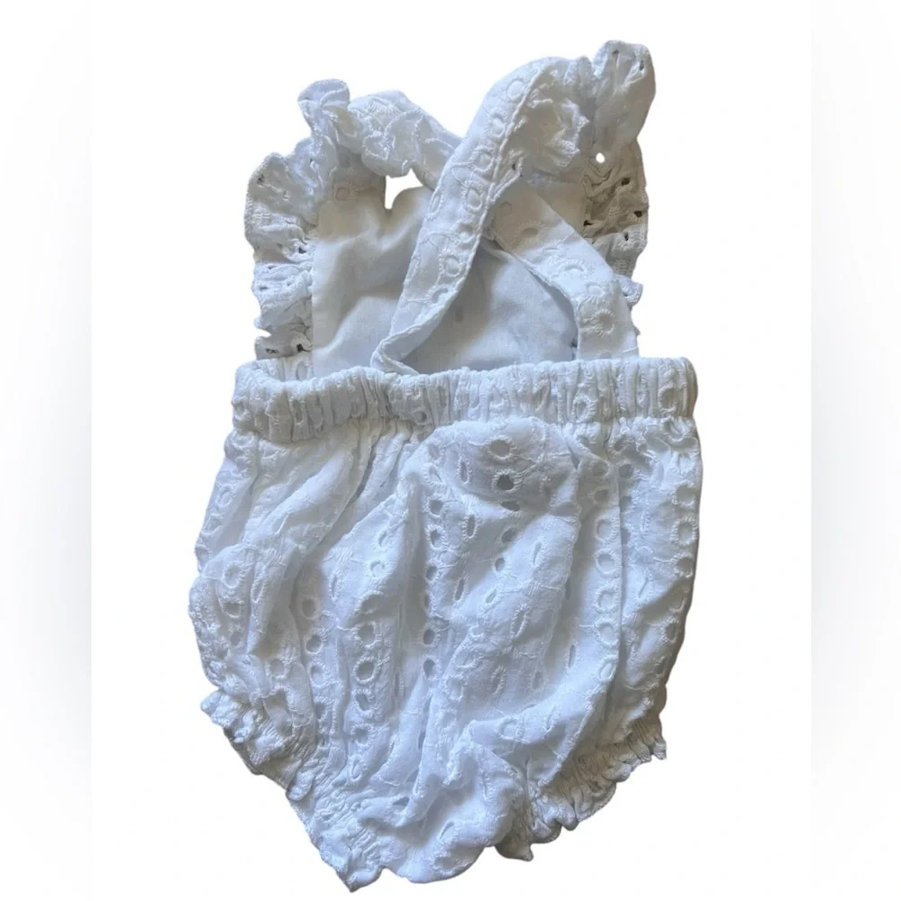 Bonnie Baby Girl White Eyelet Ruffle Romper | 0-3M